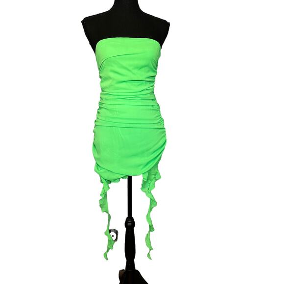 Superdown Green Strapless Mini Dress SMALL Resort Ruffle Tendrils Ruched $84 NEW - Picture 4 of 9